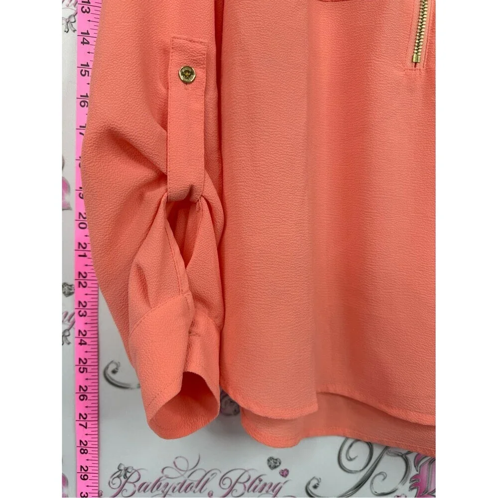 Michael Kors blouse charm zip pull Coral Zip-Front Long Sleeve Blouse
